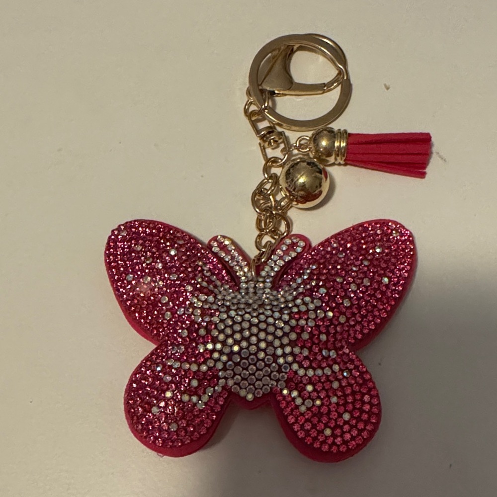 Pink Butterfly Keychain with Gold Accents